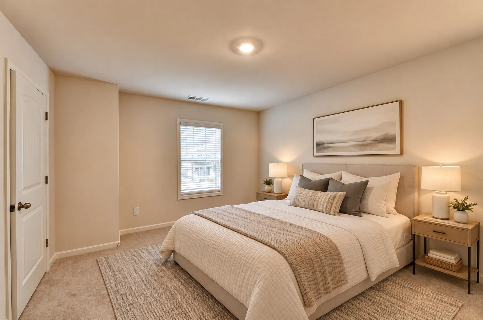 Additional bedroom with carpet and window — virtually staged